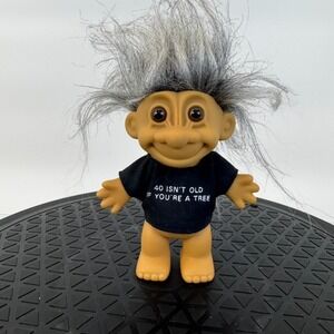 Vintage Russ Troll Doll 40 Isn't Old If You're A Tree Black Tee Gray Hair